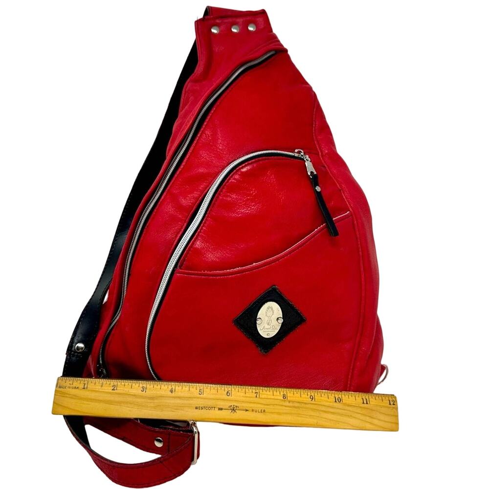 Red Leather Crossbody Sling Bag with Front Zip Pocket